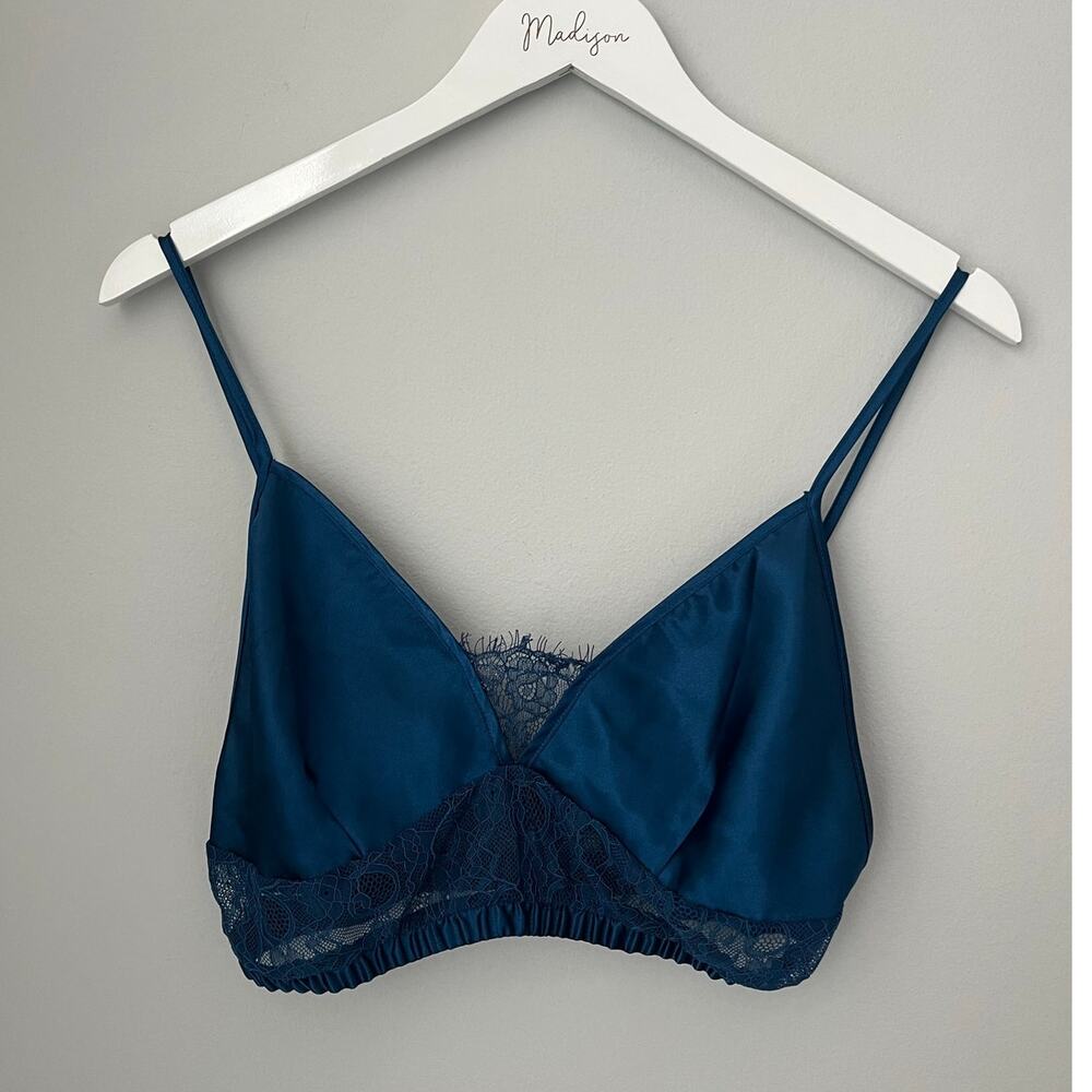 Frederick's of Hollywood Blue Lace Satin Bralette Adjustable Lightweight Small